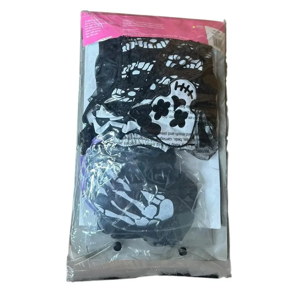 Skeleton Sweetie Girls‎ Halloween Costume Medium 8-10 yrs Black White Skull